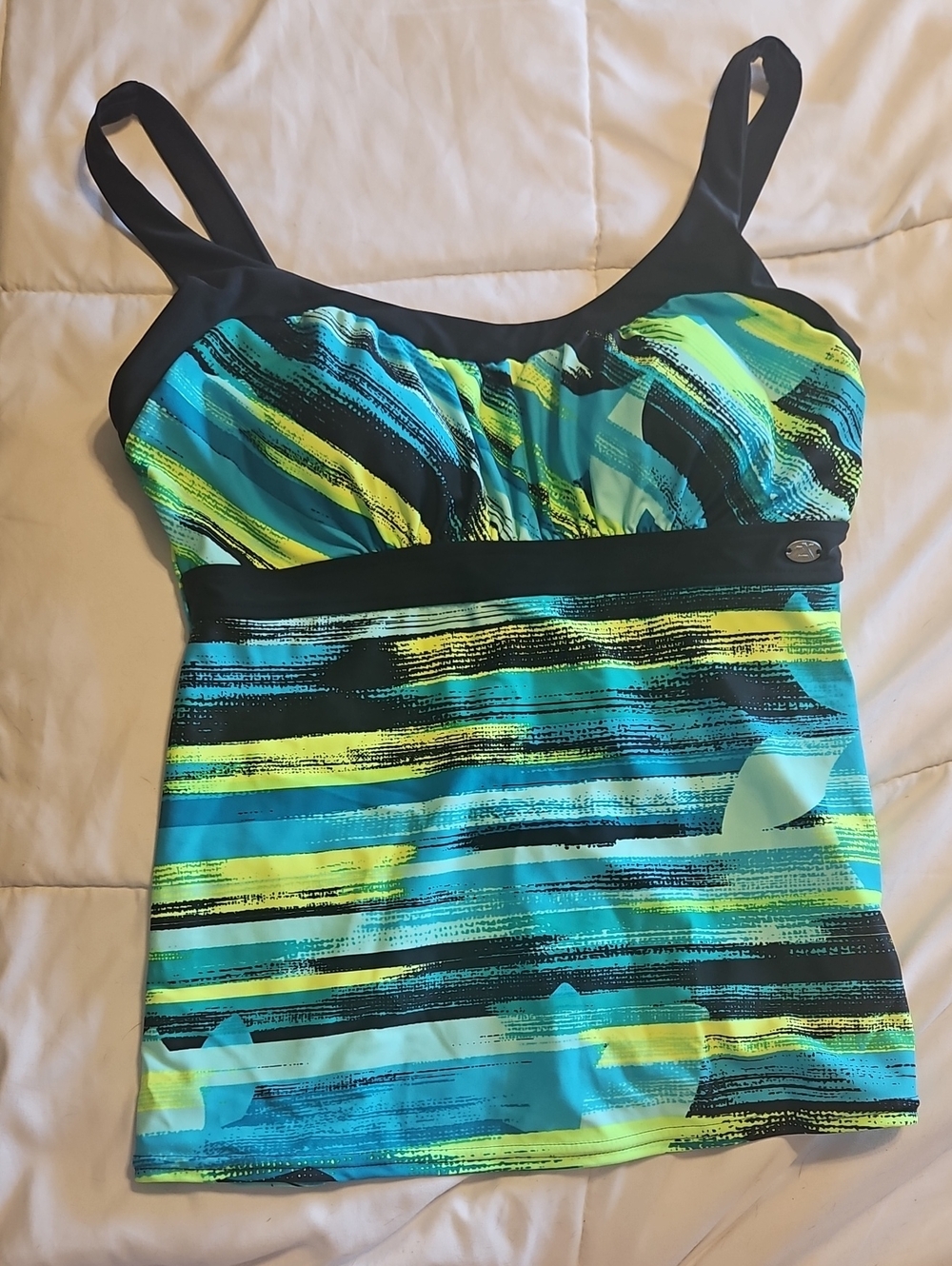 Women’s Blue & Yellow Striped Tankini Top